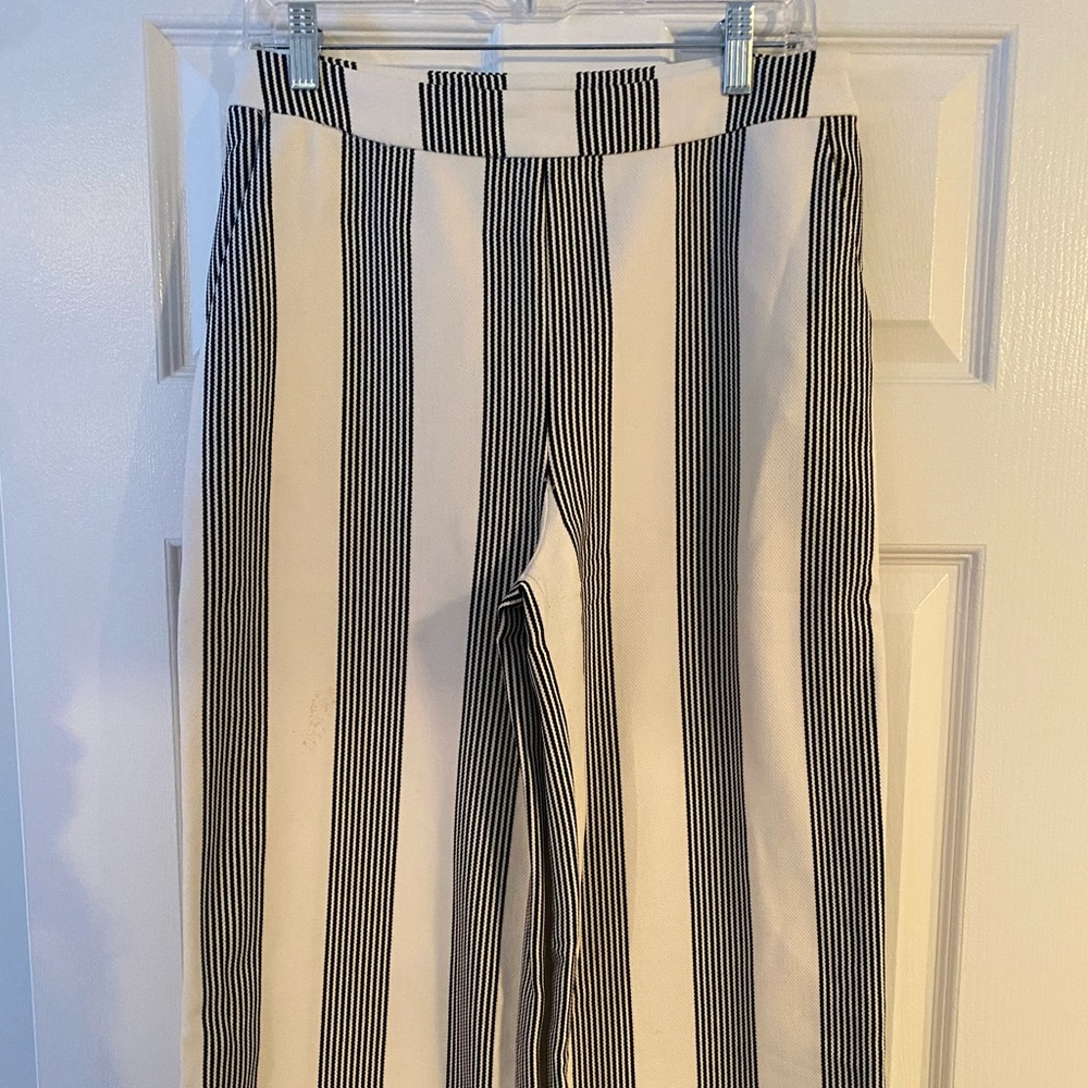 Abbeline Black and White Striped Pants with fray bottom